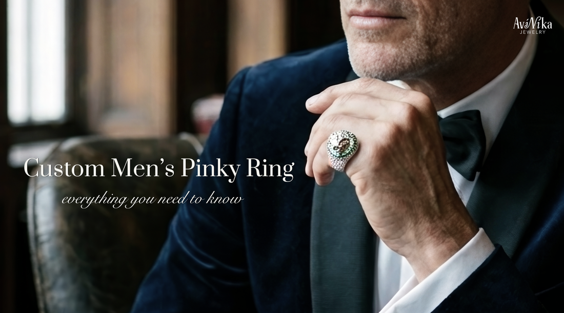 Gemstone invisible setting men's pinky rings | avinika jewelry