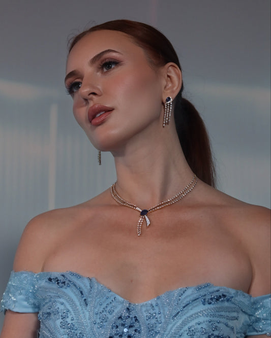 Diamond & Sapphire Necklace & Earrings 18k Gold (8ctw)