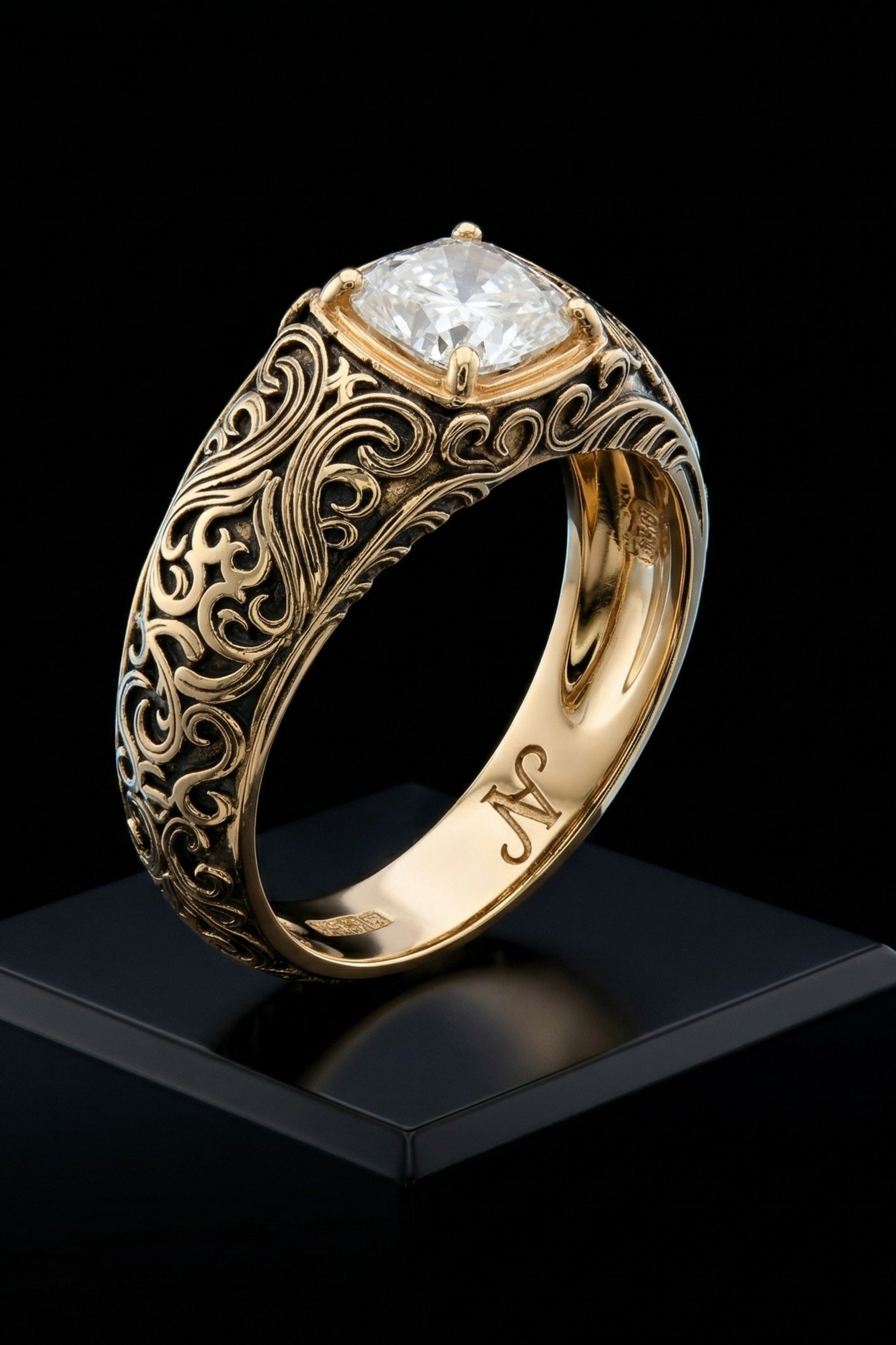 Taj Scrolls Vintage Wedding Band 18K Gold 2ct diamond