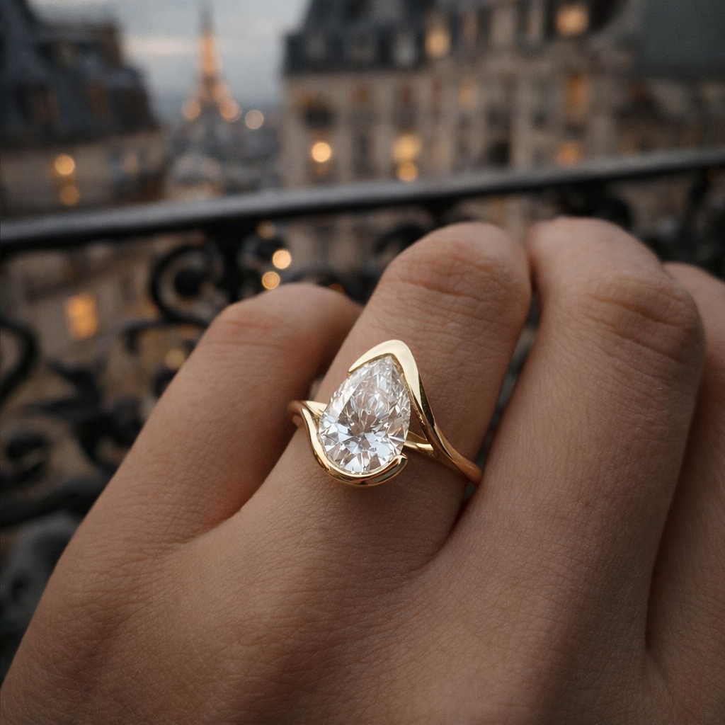 AviNika-Jewelry-Womans-Engagement-Ring-curved-bypass-bezel-14k-solid-gold-2-ct-pear-lab-diamond-paris