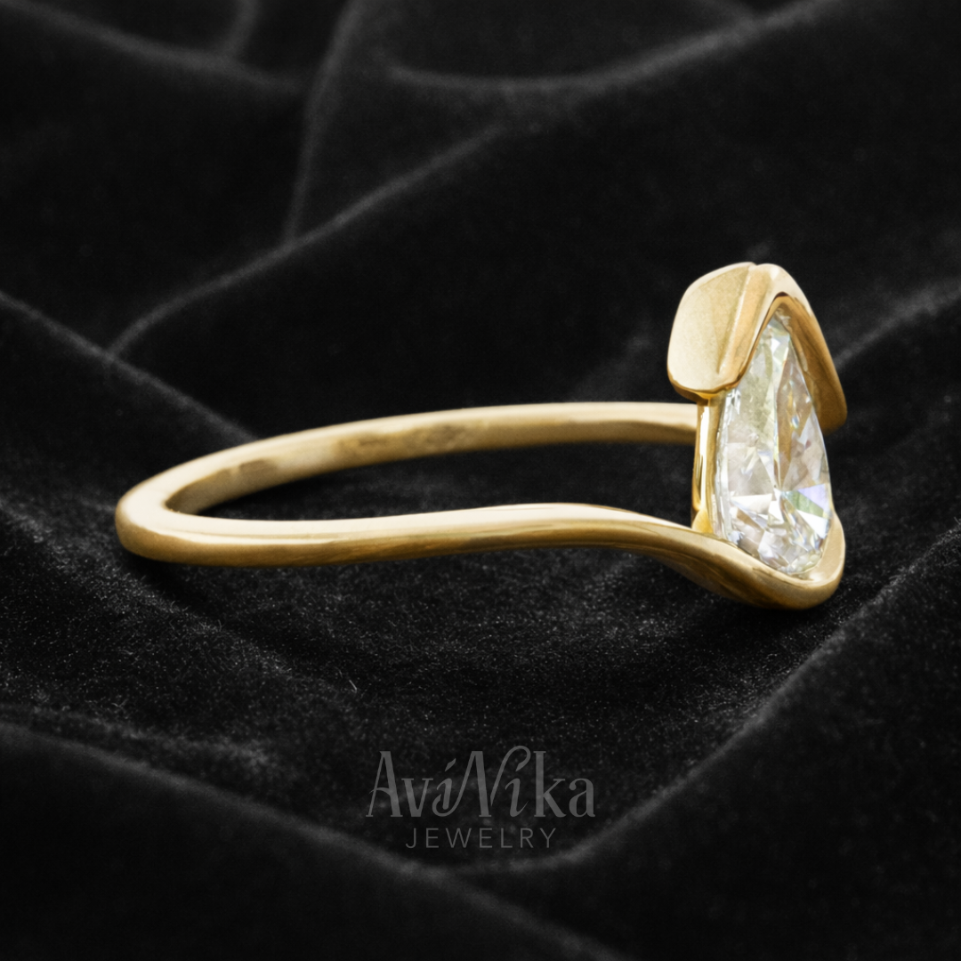 AviNika-Jewelry-Womans-Engagement-Ring-curved-bypass-bezel-14k-solid-gold-2-ct-pear-lab-diamond