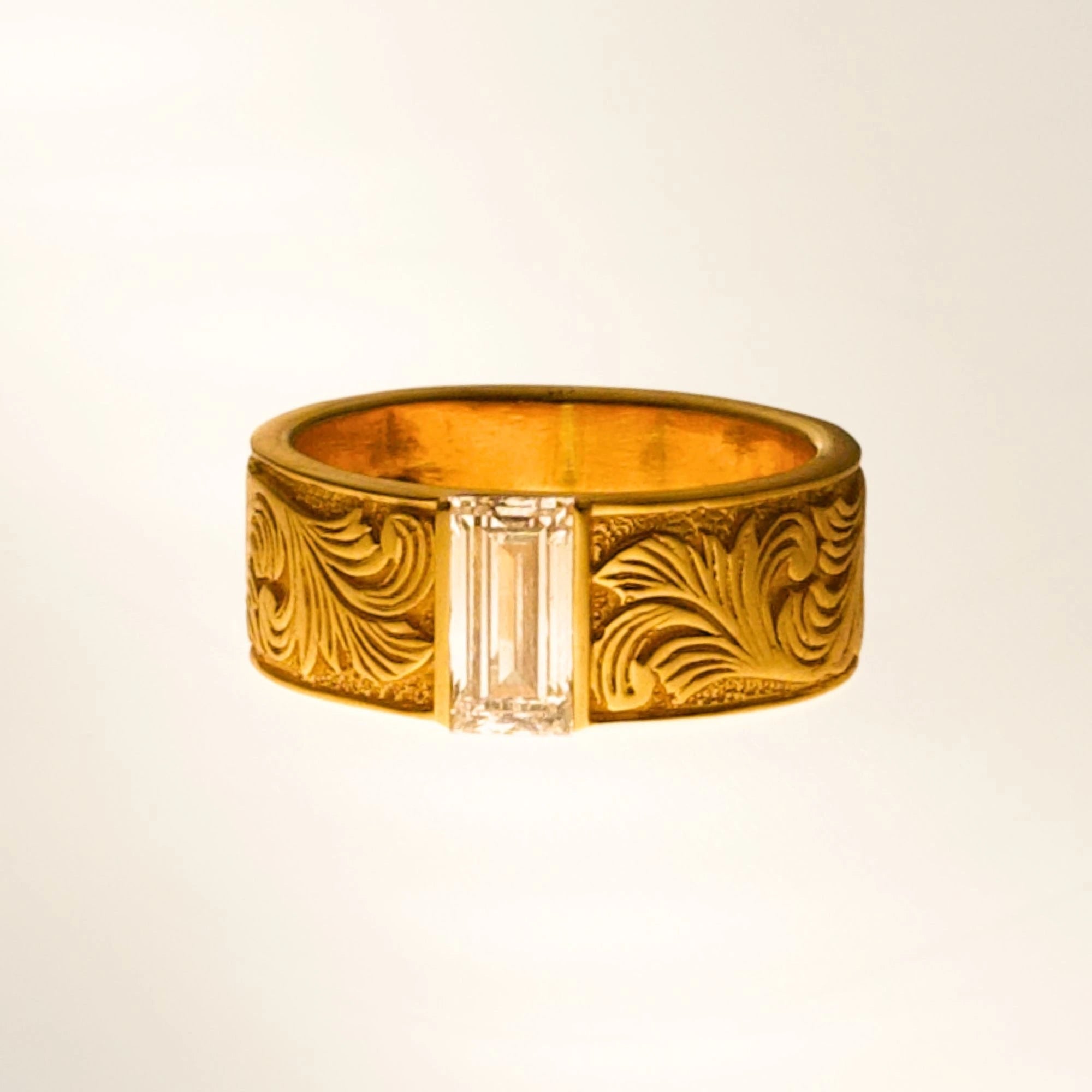 The Laurel Band in 14k Gold with Lab Baguette Diamond