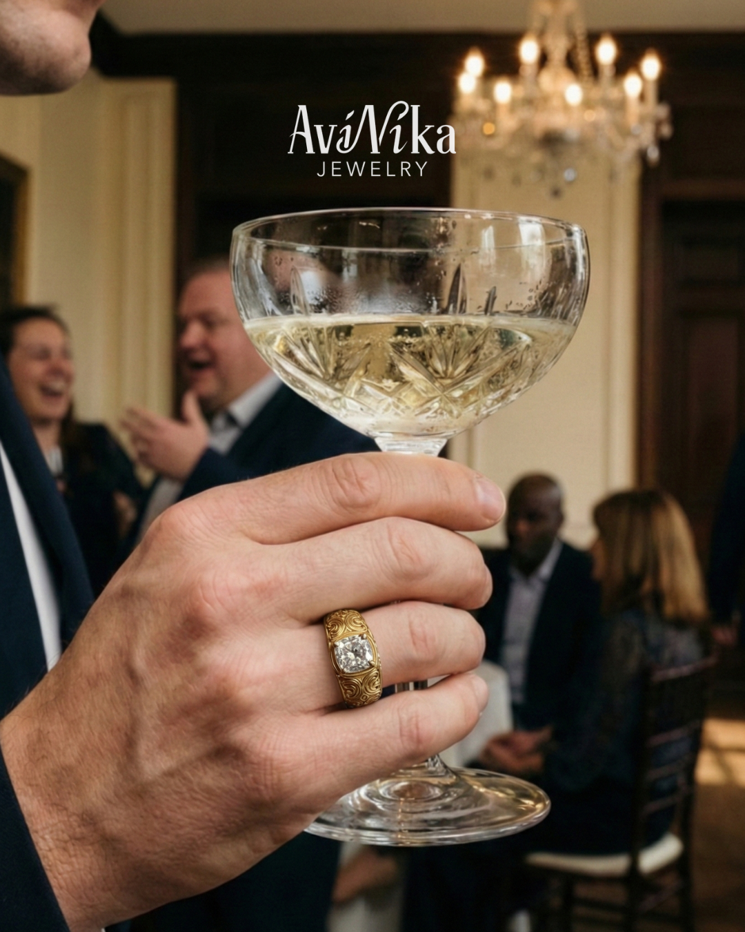 18k Gold Men's wedding band la diamond