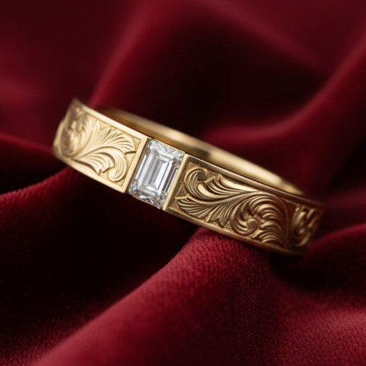 Luxurious leaf 4.5mm men's wedding band 14k Gold