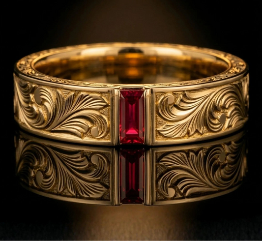 The Laurel Band in 14k Gold with Garnet
