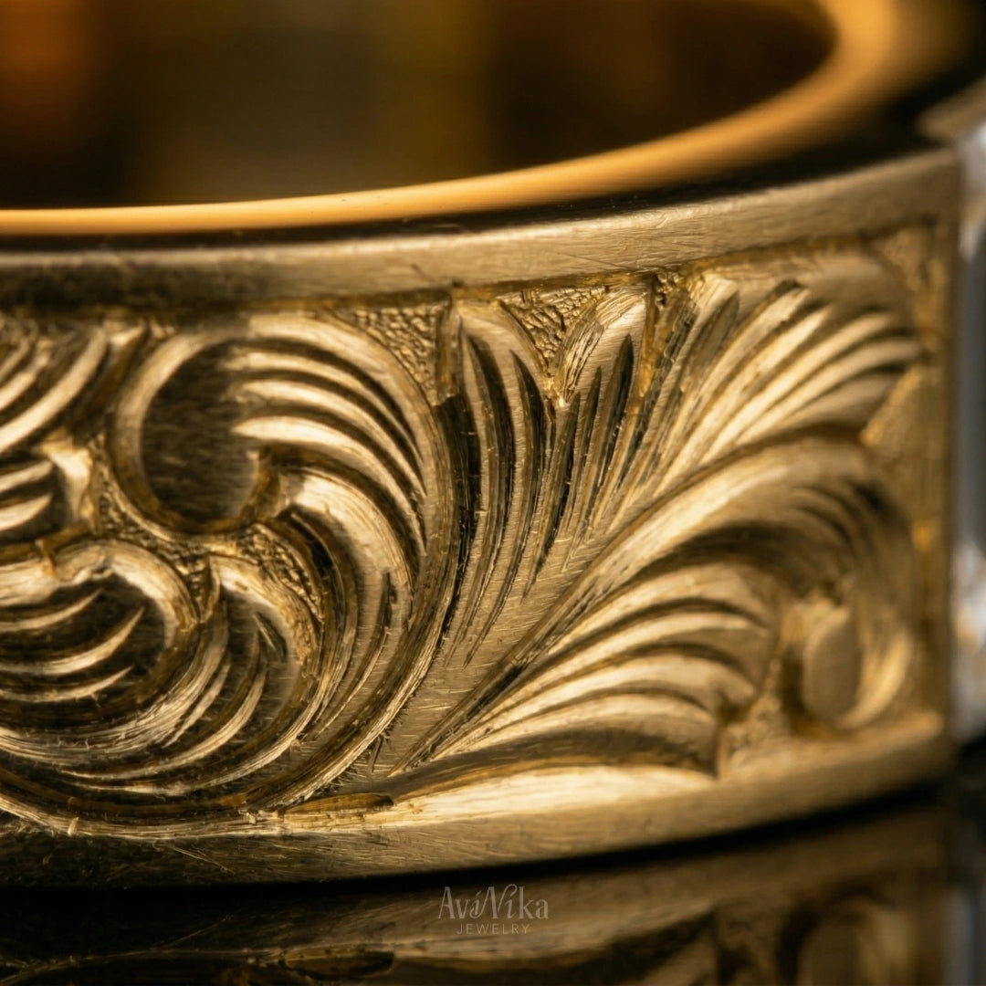 The Laurel Band in 14k Gold with Lab Baguette Diamond