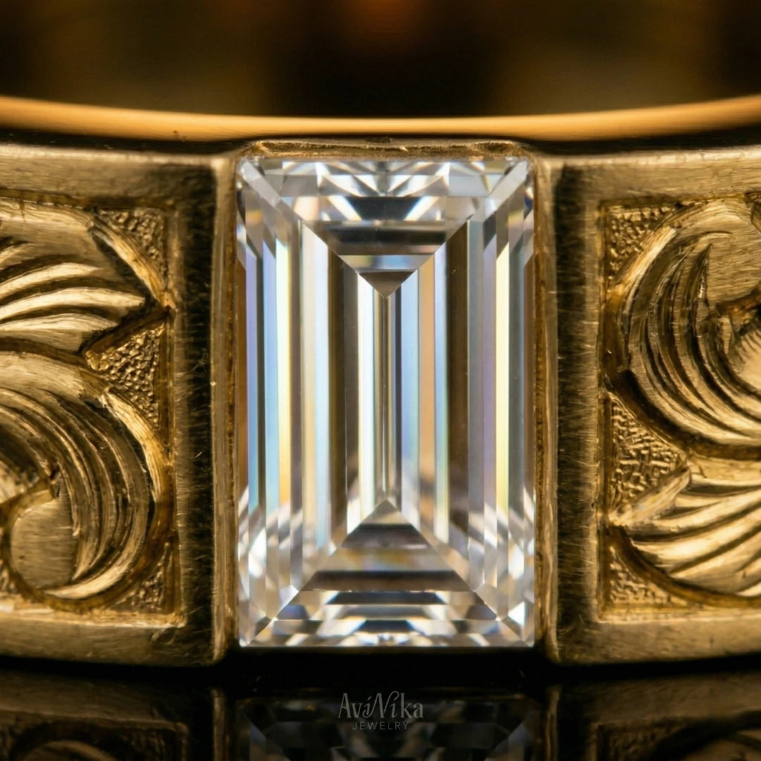 The Laurel Band in 14k Gold with Lab Baguette Diamond