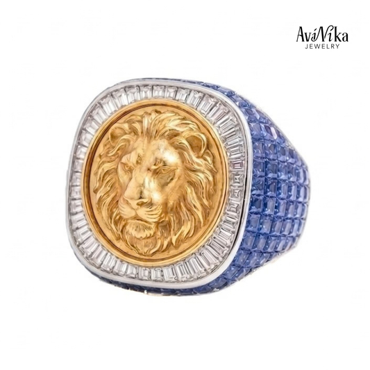 The Nemean Lion Blue Sapphire & Diamond Signet Ring