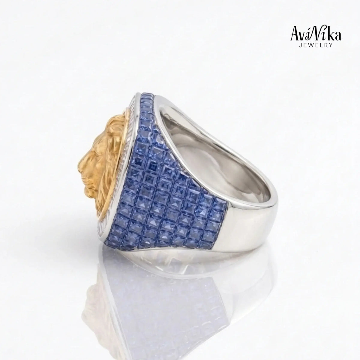 The Nemean Lion Blue Sapphire & Diamond Signet Ring with blue sapphires and diamonds