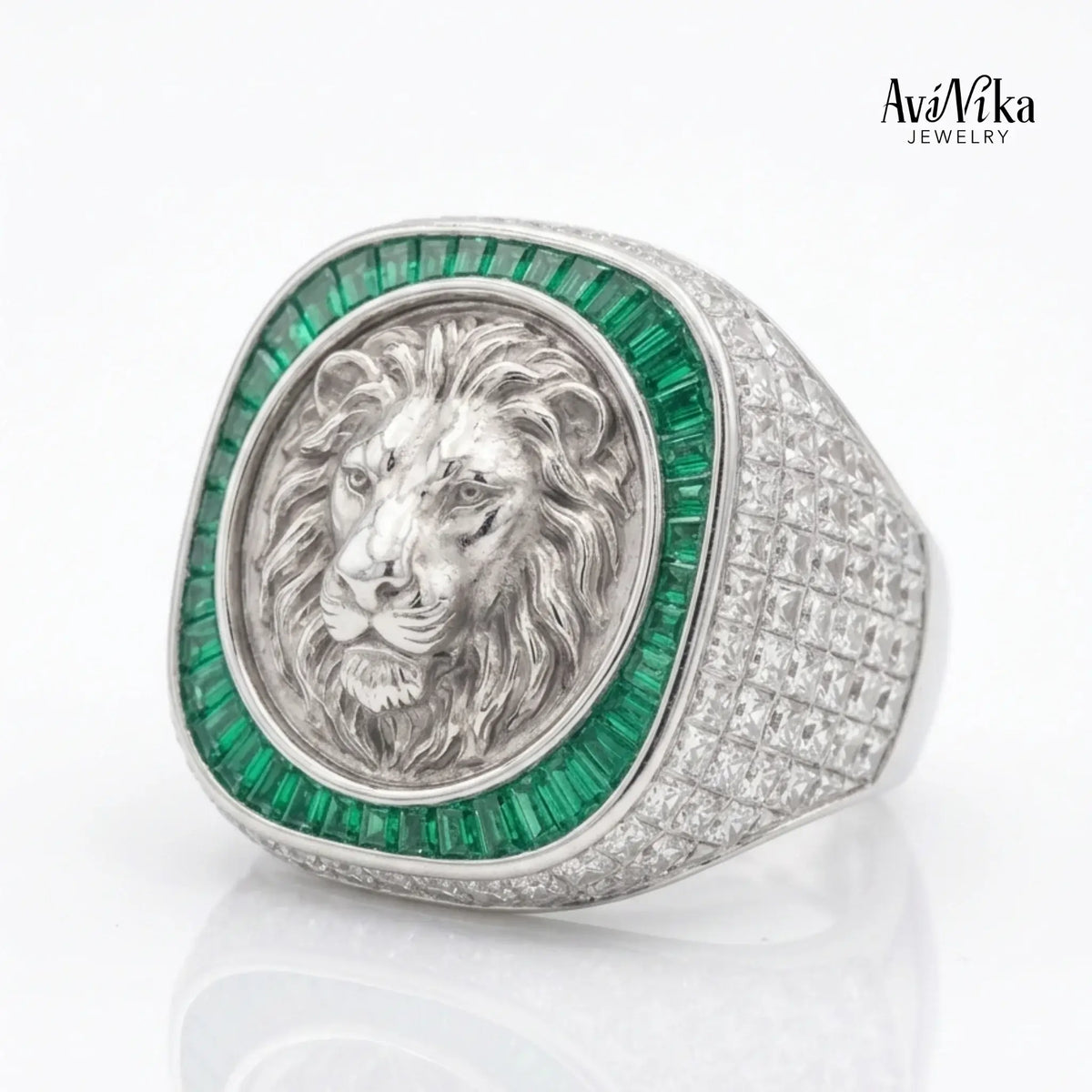 The Nemean Lion Emerald & Diamond Signet Ring | custom piece | AviNika Jewelry