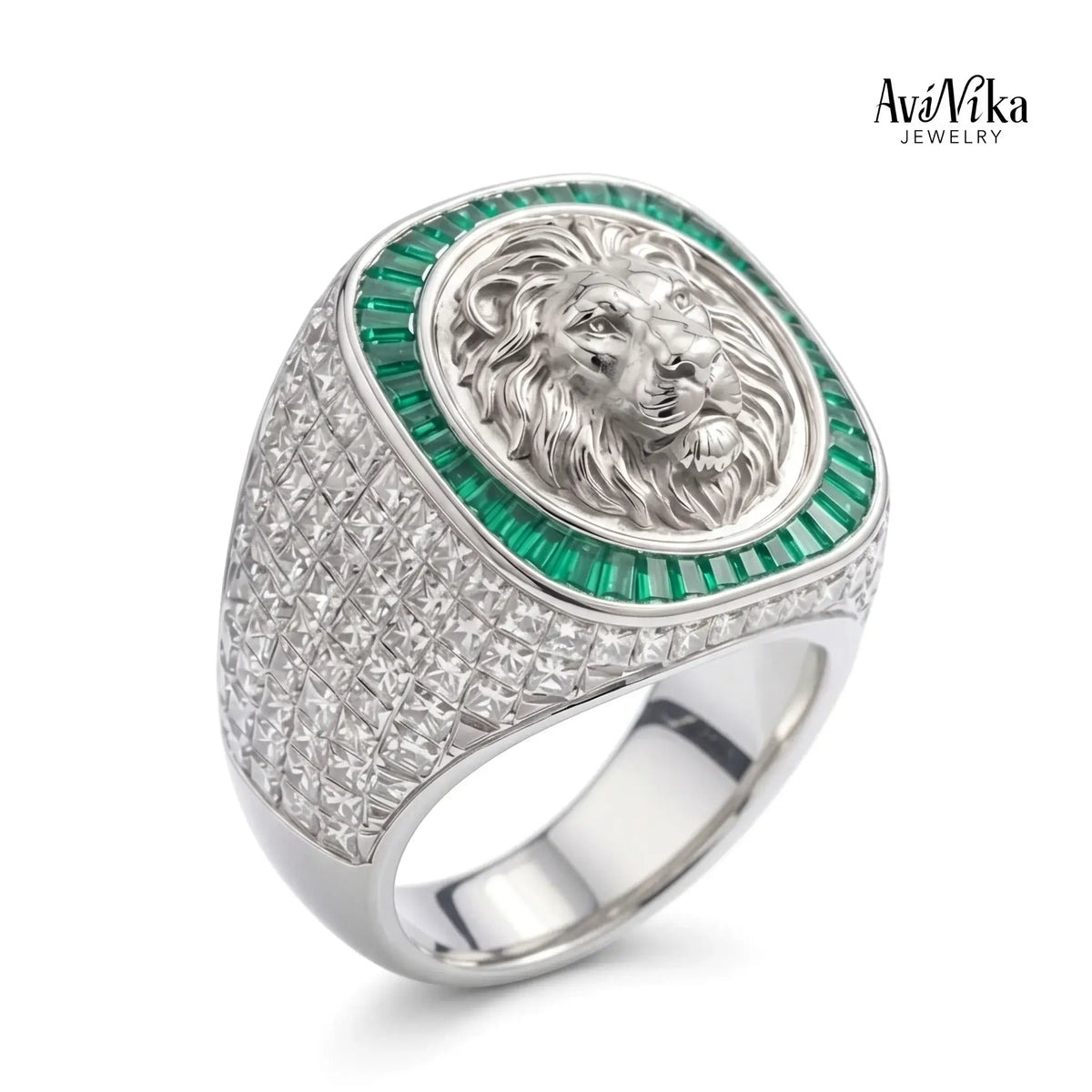The Nemean Lion Emerald & Diamond Signet Ring for men