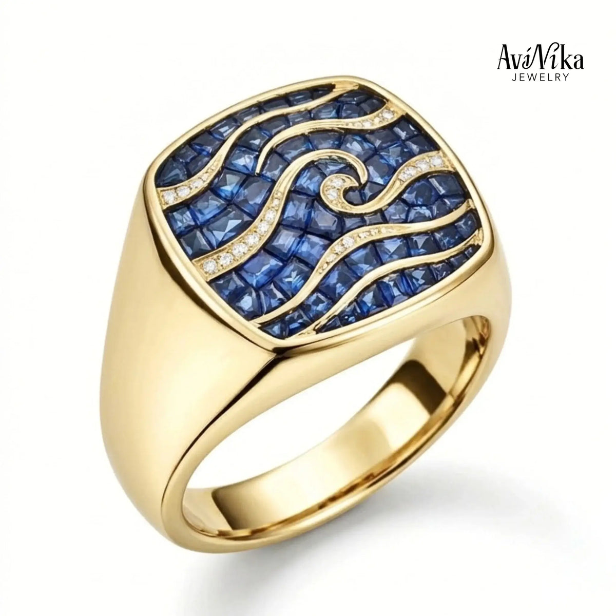 The Oceanus Sapphire Signet Ring in 22k gold
