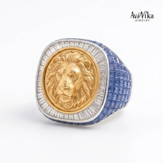 The Nemean Lion Blue Sapphire & Diamond Signet Ring