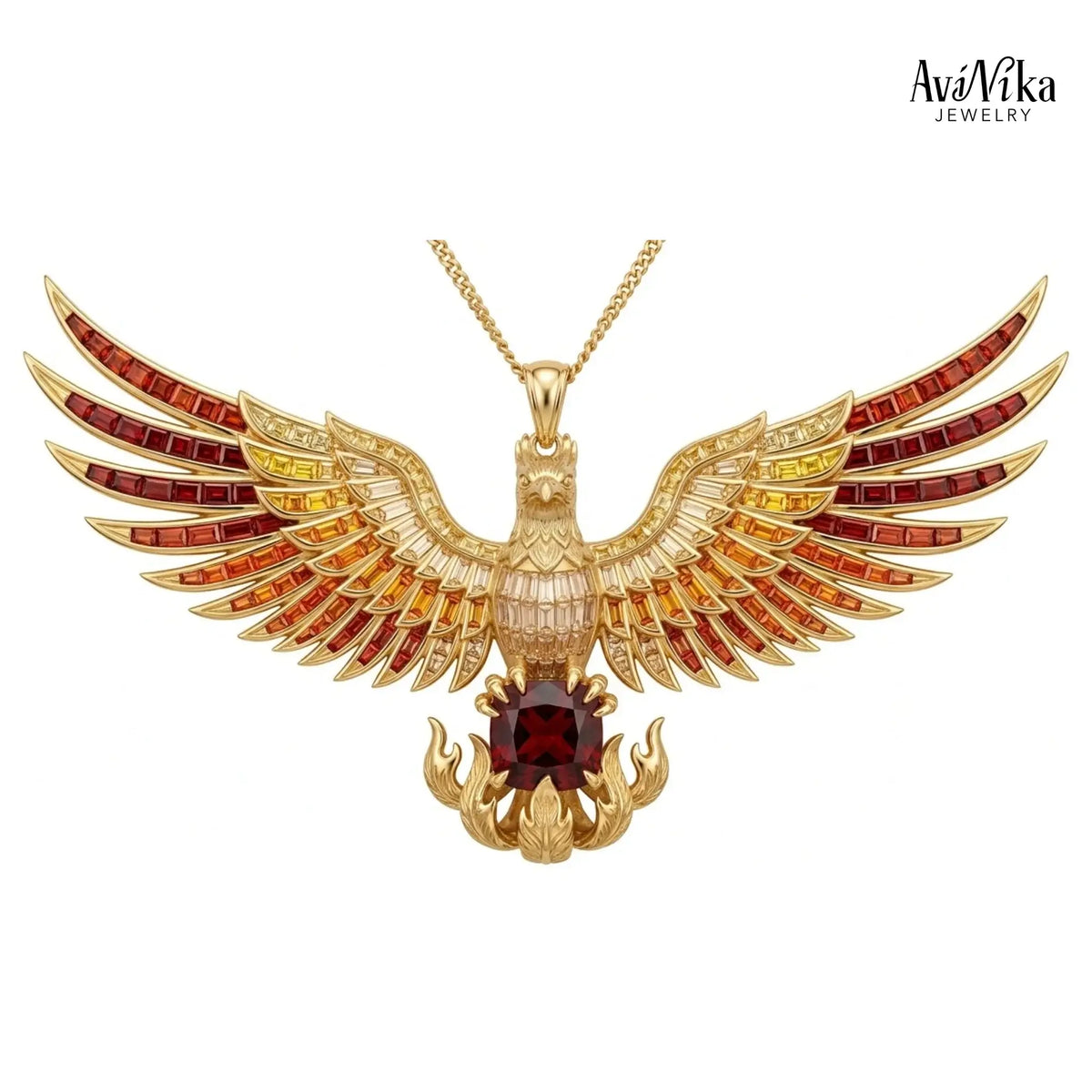 kyiv phoenix sapphire pendant with garnet | avinika jewelry